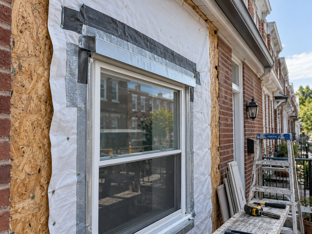 Exterior wall transition where siding meets brick masonry requiring inspection for water intrusion.