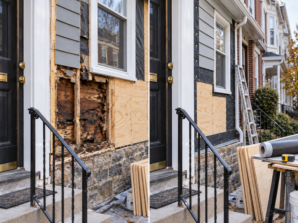 Professional rotted sheathing behind siding Philadelphia detail for Philadelphia Exterior Contractors in South Philadelphia