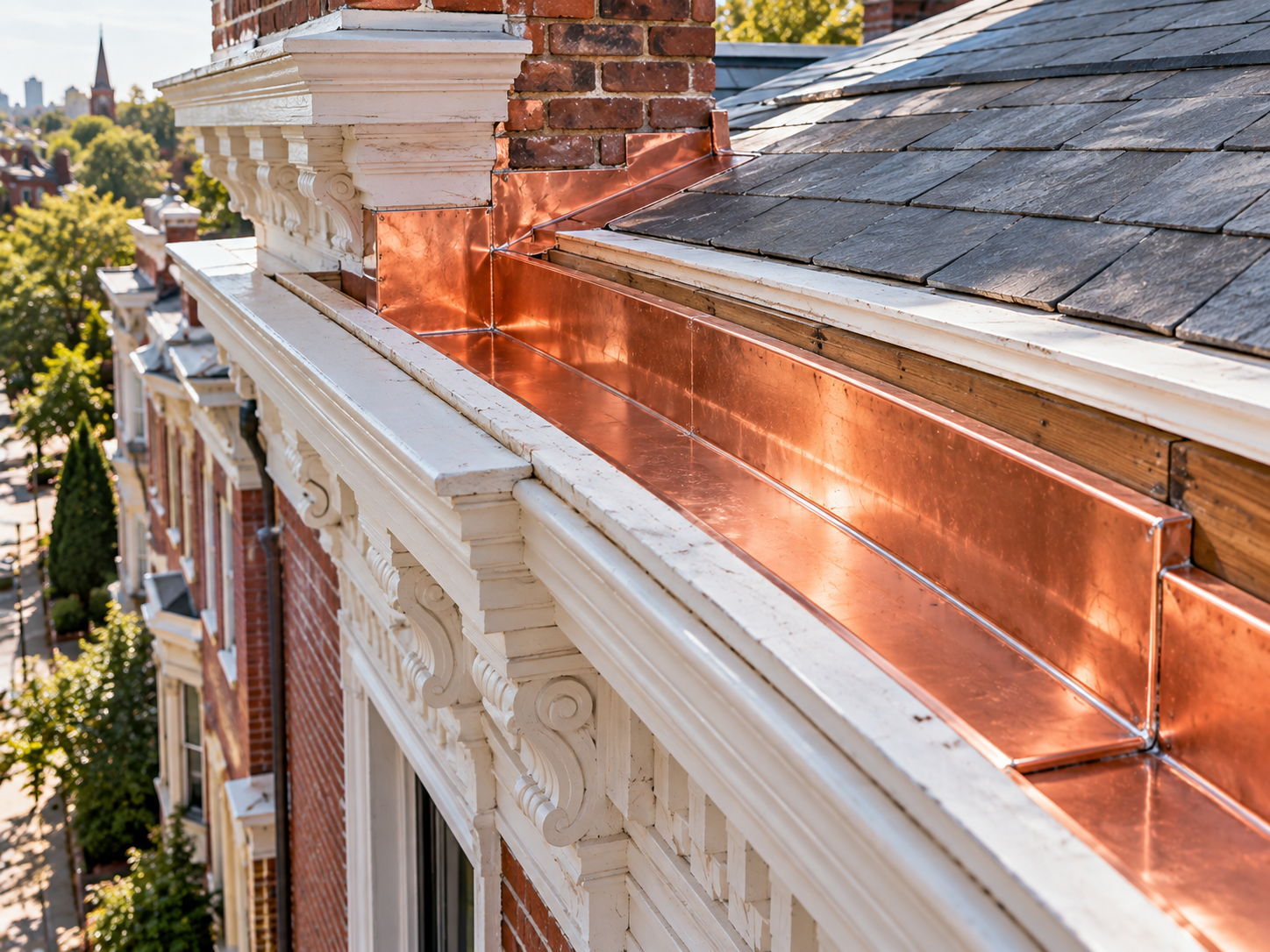 The rear exterior facade of a renovated Philadelphia rowhome featuring newly installed gray horizontal fiber cement siding with crisp white corner trim.