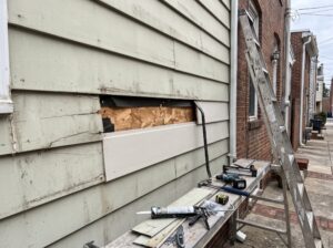 Siding spot repair detail for residential work in Philadelphia.