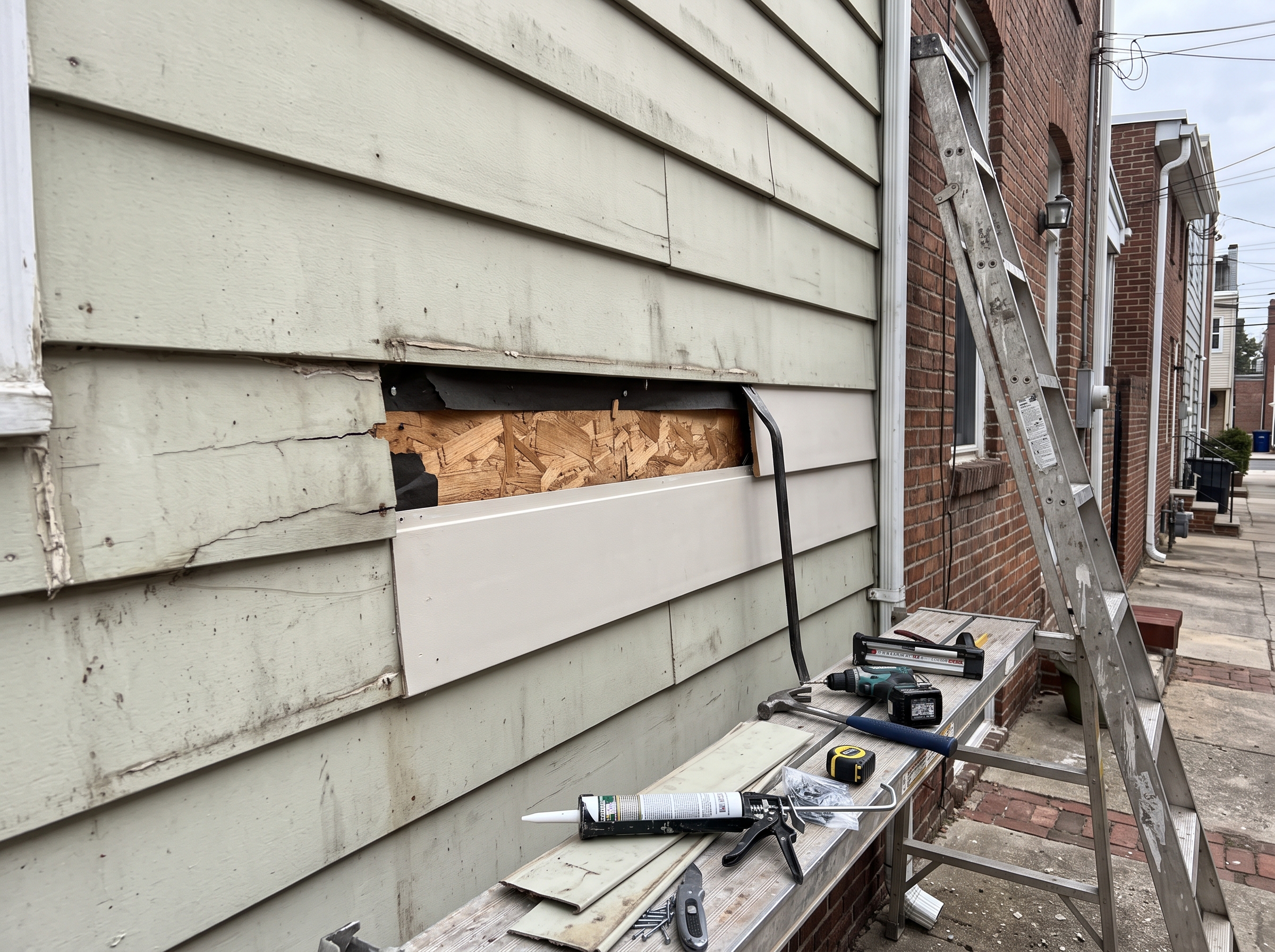 Siding spot repair detail for residential work in Philadelphia.