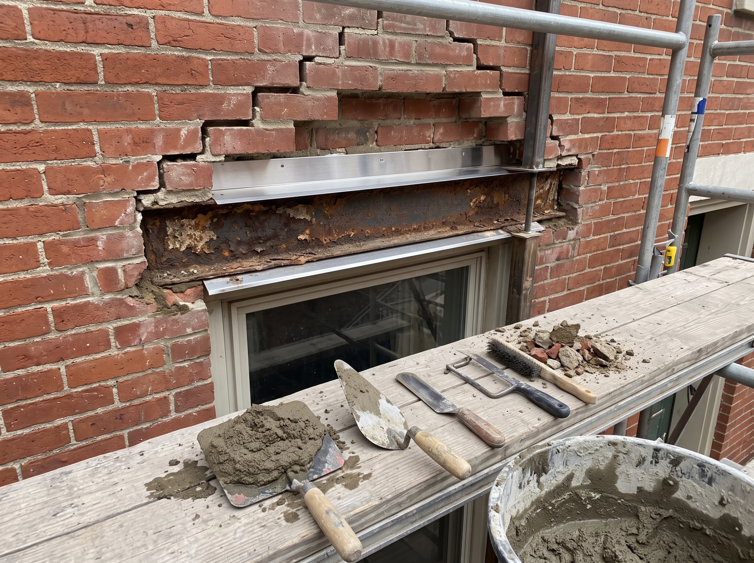 Brick lintel repair signs detail for residential work in Philadelphia.